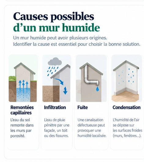 Causes possibles d'un mur humide